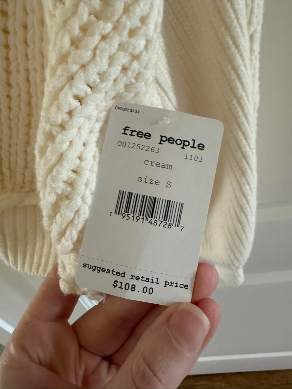 Free People Cream Cropped V-Neck Knit Sweater Small - Picture 2 of 7
